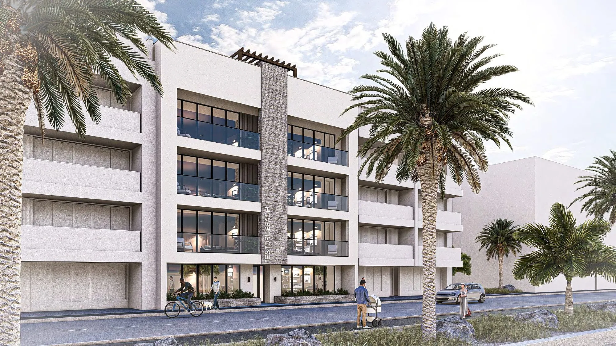 Ocean Crest apartments exterior with palm trees on a Boa Vista street