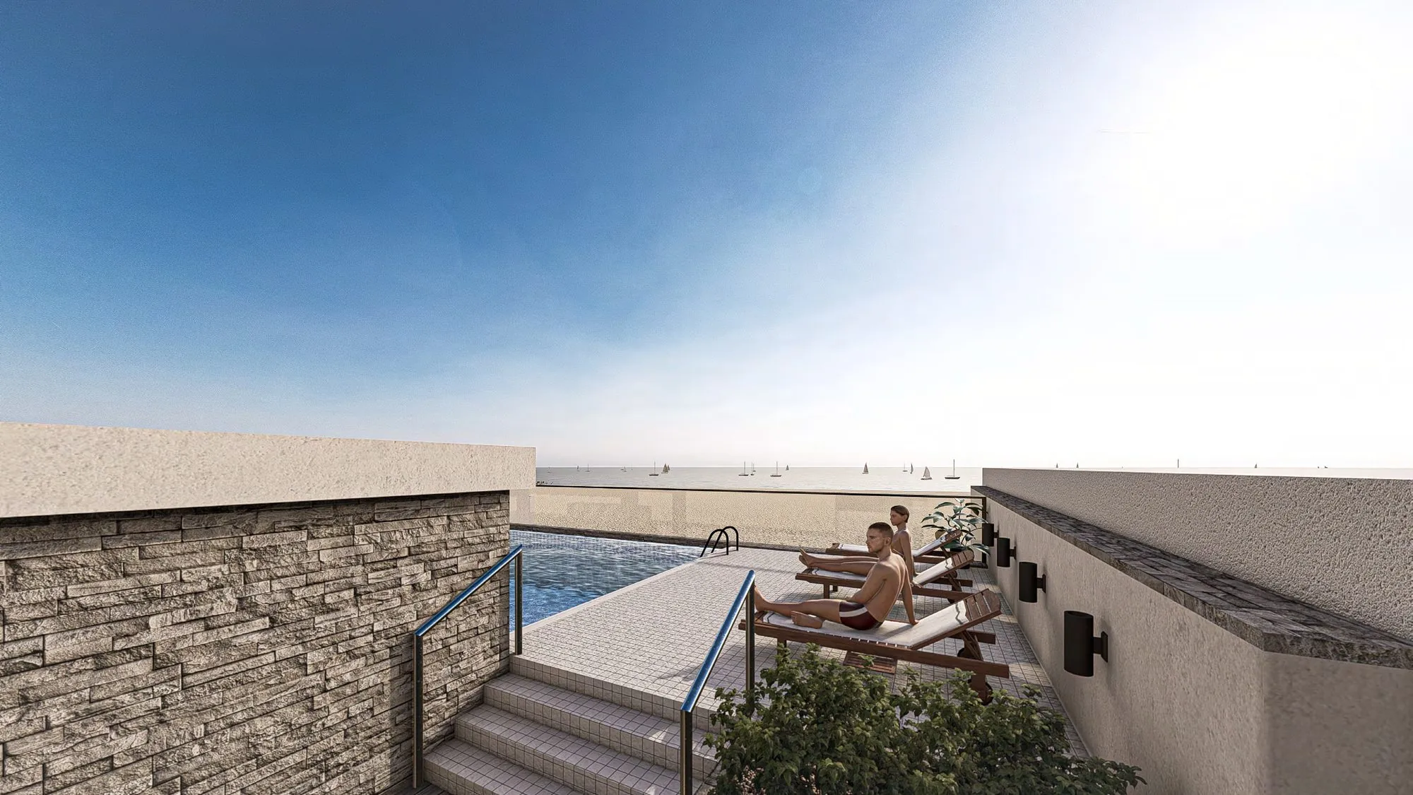 Rooftop pool deck overlooking the Atlantic horizon